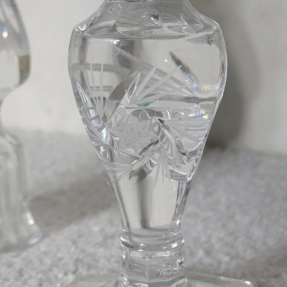 Vintage Clear Lead  Crystal whirling Star Pinwheel Candlestick Holders X3 - Picture 9 of 12